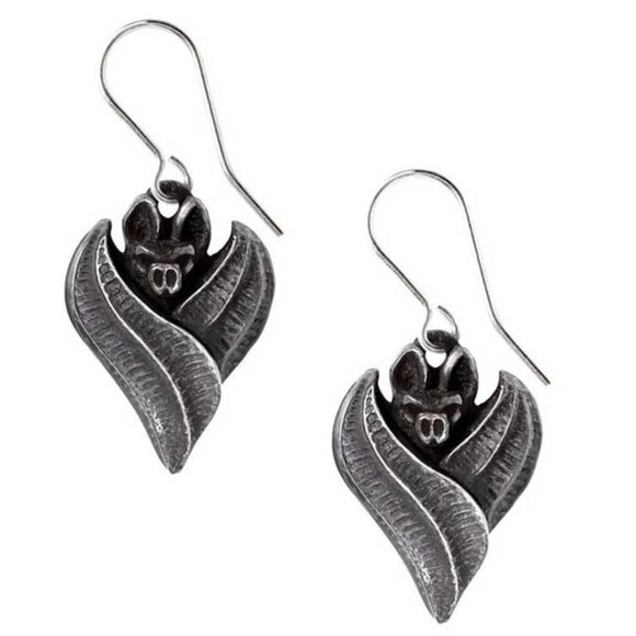 Alchemy Gothic Evil-ution Dropper Earrings Pewter Hognose Bats Surg Hooks E496 - Picture 1 of 2